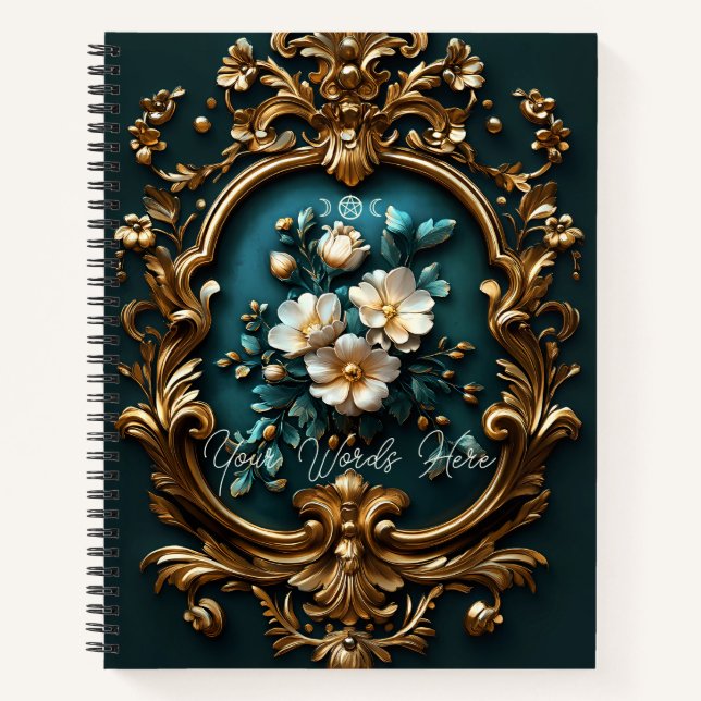 Cuaderno Create Your Own Teal Ornamental Gilded Blossoms (Anverso)