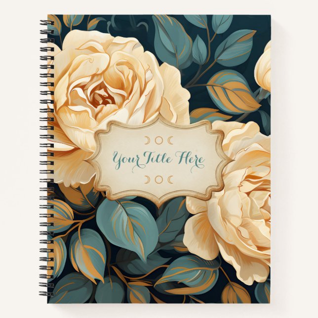 Cuaderno Create Your Own Teal & Yellow Roses Spray Floral (Anverso)