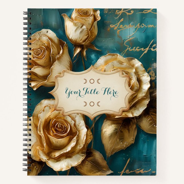 Cuaderno Create Your Own Turquoise Gold Roses Spray Floral (Anverso)