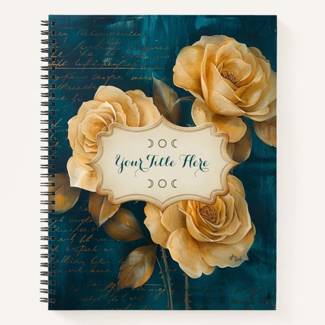 Cuaderno Create Your Own Turquoise Golden Yellow Rose Spray (Anverso)