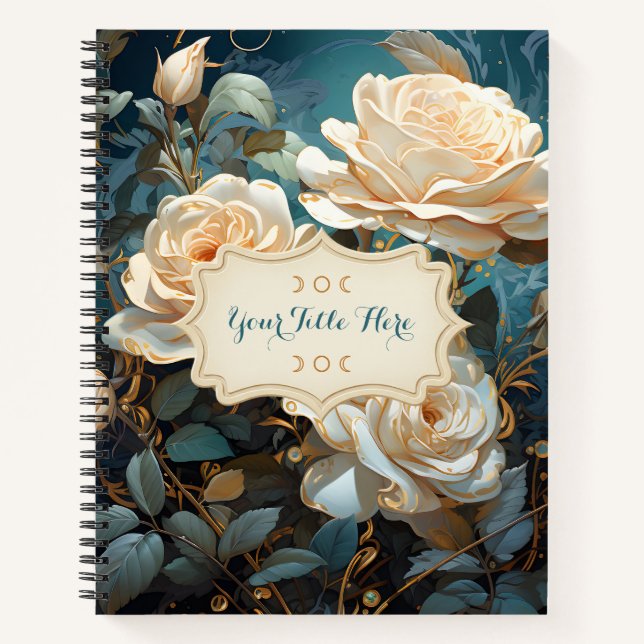 Cuaderno Create Your Own Turquoise Pale Peach Roses Floral (Anverso)