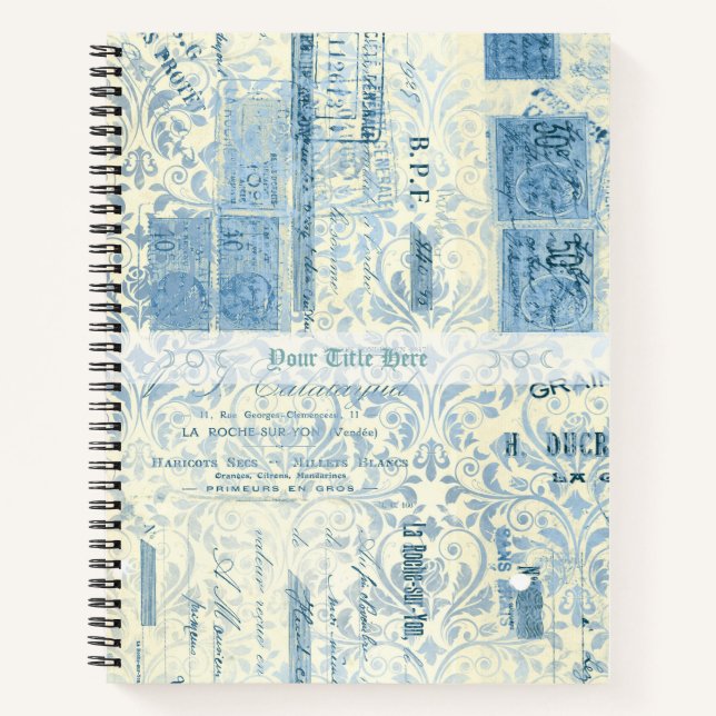 Cuaderno Create Your Own Vintage Blue Damask Postage (Anverso)