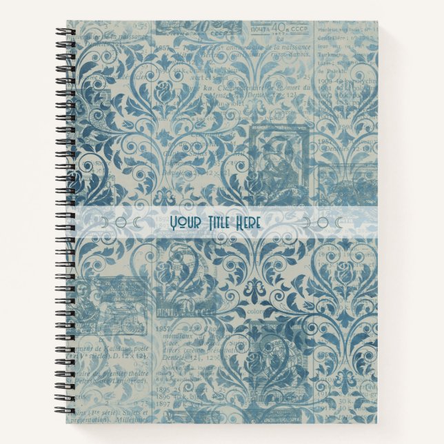 Cuaderno Create Your Own Vintage Teal Damask Newsprint (Anverso)