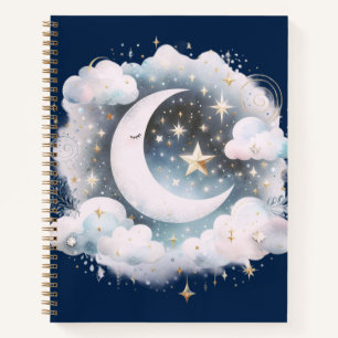 Cuaderno Creciente Lunar Celeste Azul y Blanco Boho Moderno