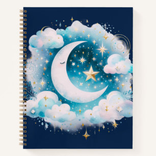 Cuaderno Creciente Lunar Celeste Azul y Blanco Boho Moderno