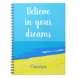 Cuaderno Cree en sus sueños, playa tropical, su nombre