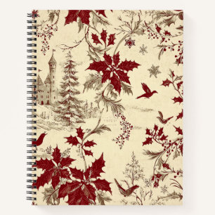 Cuaderno Crema Antiguo Burgundy Invierno Pájaros Flor de Ac