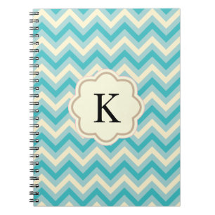 Cuaderno Crema Azul Acuático Chevron Zigzag Rayas