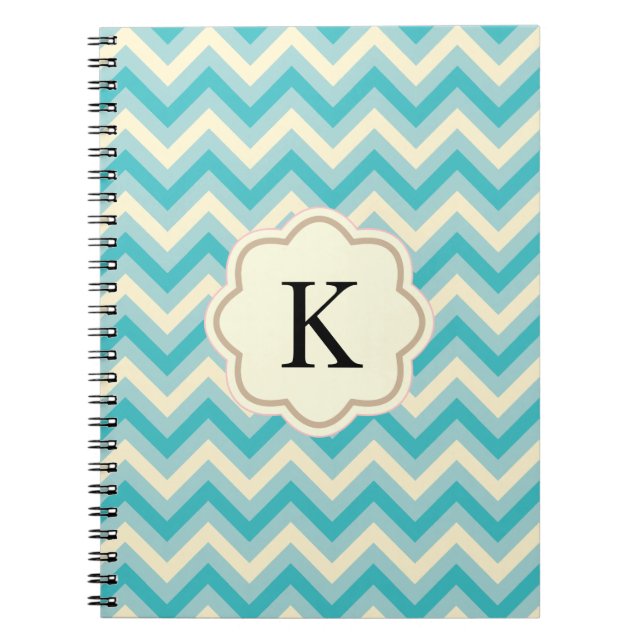 Cuaderno Crema Azul Acuático Chevron Zigzag Rayas (Frente)