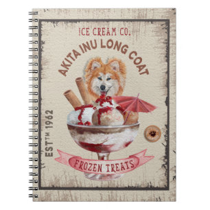 Cuaderno Crema de helado de perro graciosa Akita Inu largo 