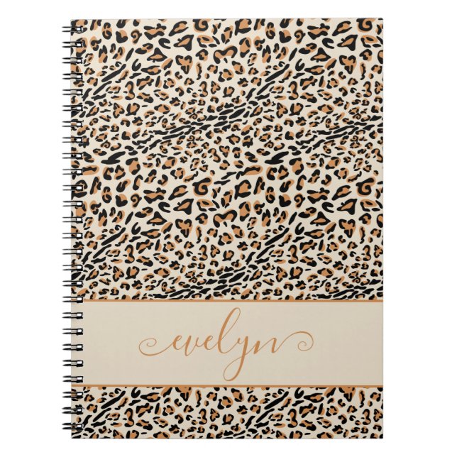 Cuaderno Crema de impresión de animales leopardos negro Tan (Frente)