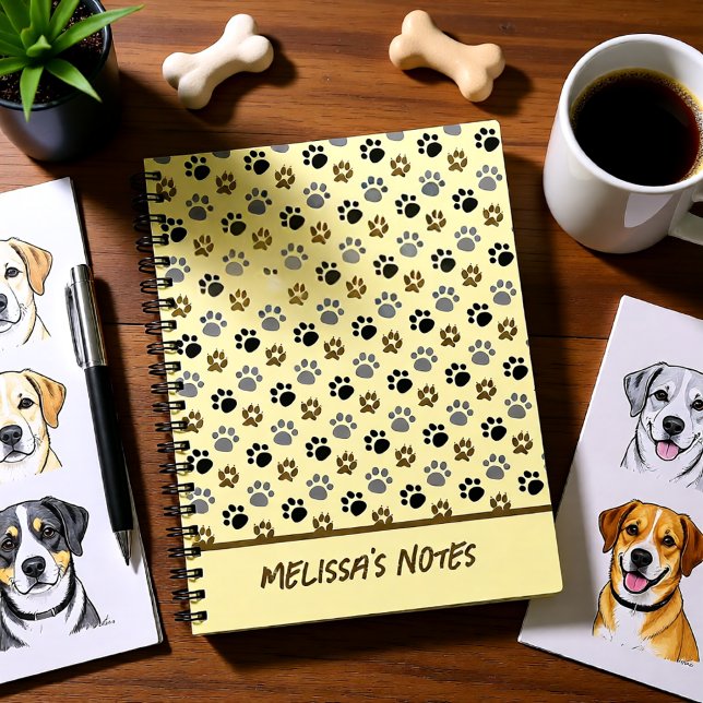 Cuaderno Crema elegante de garras mascota de perro (Elegant Cream Dog Paw Print Personalized Notebook)