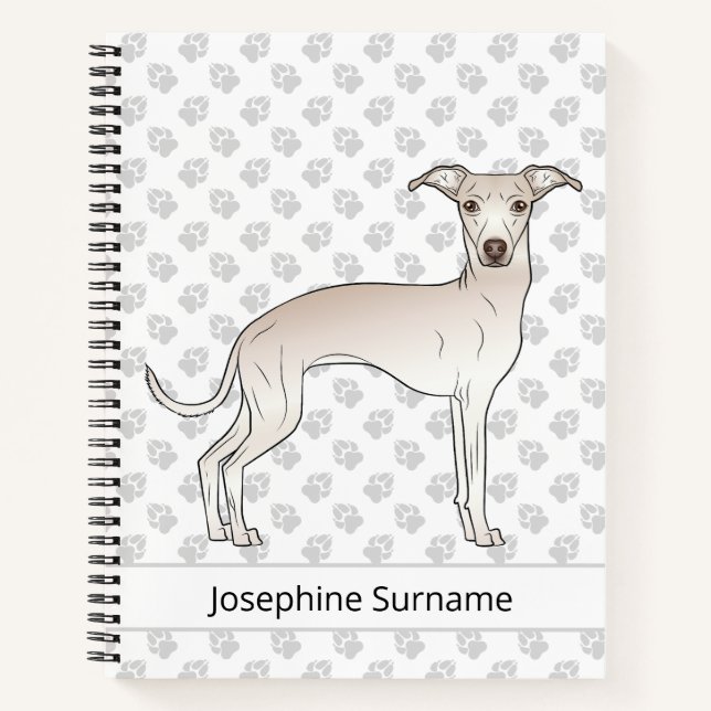 Cuaderno Crema Italiana Greyhound Cute Dog Con Texto Person (Anverso)