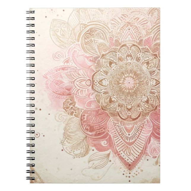 Cuaderno Crema marrón rosa Mandala Moda bohemia (Frente)