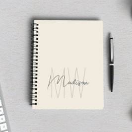 Cuaderno Crema moderna de monograma Minimalista