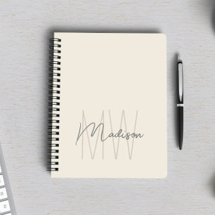 Cuaderno Crema moderna de monograma Minimalista