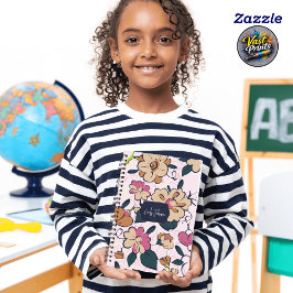 Cuaderno Crema Rosa Botánico de Pradera Floral Nombre Perso