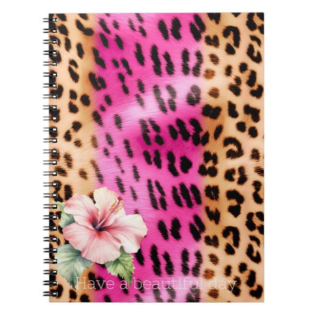 Cuaderno Crema rosa Girona Leopardo Negro Flor Hibiscus (Frente)