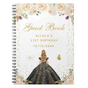 Cuaderno Crema Rubia Floral Cabello Princesa Fiesta de Cump