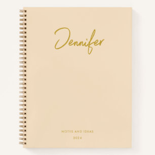 Cuaderno Crema suave personalizable Golden Handwriting Name