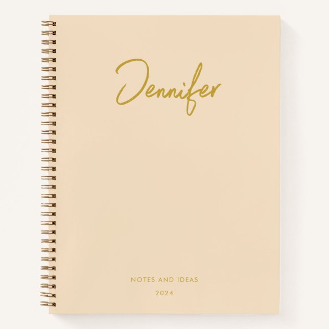 Cuaderno Crema suave personalizable Golden Handwriting Name (Anverso)