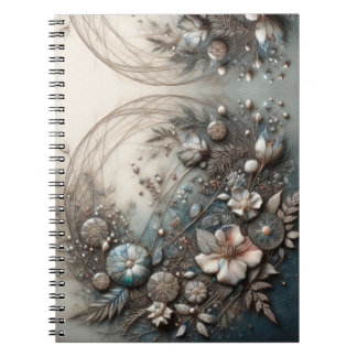 Cuaderno Crema Teal 3D Botánico Floral Escultural 