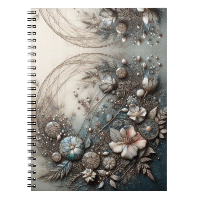 Cuaderno Crema Teal 3D Botánico Floral Escultural  (Frente)