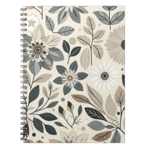 Cuaderno Crema y Verde Salvia Patrón Floral Moderno y Audaz