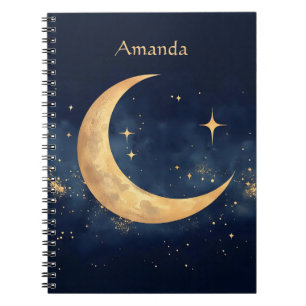 Cuaderno Crescent Moon and Stars Night Sky personalizado