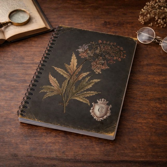 Cuaderno Crestón Monograma Botánico Gótico Antiguo (Vintage Gothic Botanical Crest Monogram Notebook)