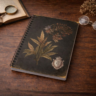 Cuaderno Crestón Monograma Botánico Gótico Vintage