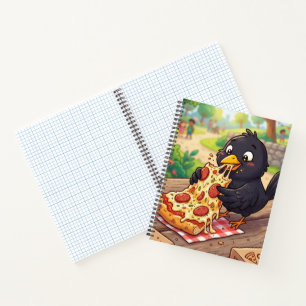 Cuaderno Cría de mirlo de dibujos animados cuervo come pizz
