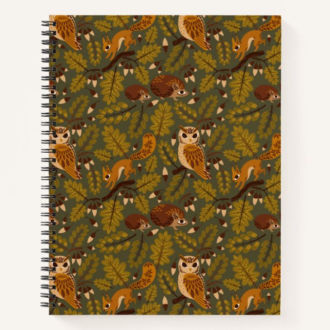 Cuaderno Criaturas de bosques y patrón de hojas (Anverso)