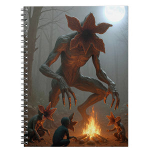 Cuaderno Criaturas Demogorgon alrededor de una fogata
