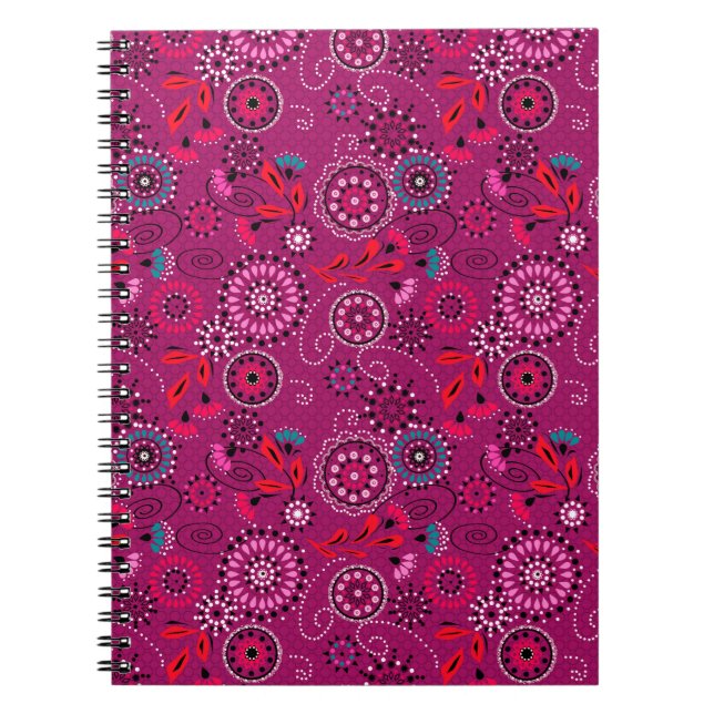 Cuaderno Crimson de patrón floral abstracto folicular étnic (Frente)