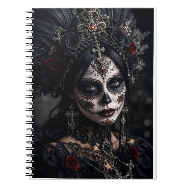 Cuaderno Crimson gótico Calavera – Rosa negra (Frente)