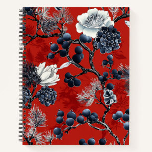 Cuaderno Crimson Indigo Chinoiserie Peonía Magnolia Inviern