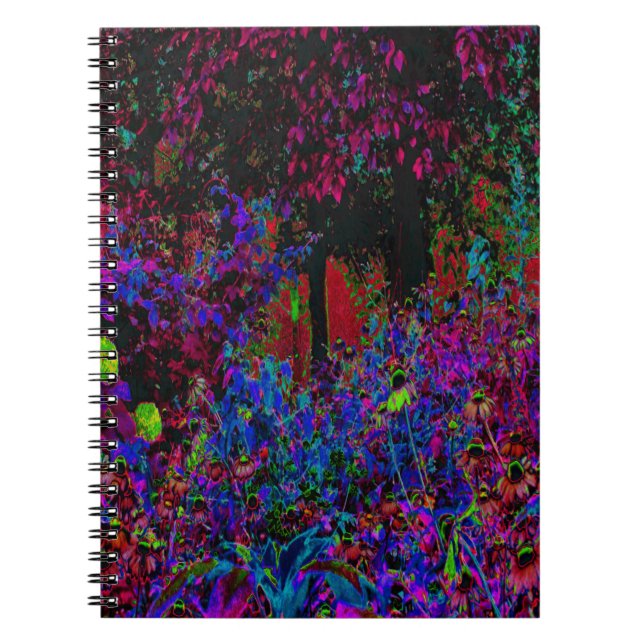 Cuaderno Crimson Psicodélico Rojo y Amanecer del Jardín Neg (Frente)