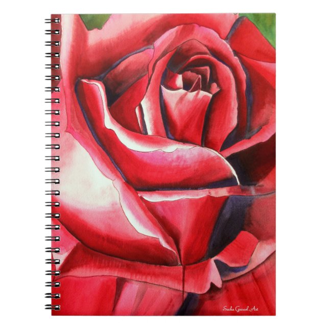 Cuaderno Crimson Red Rose original pintura acuarela (Frente)
