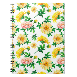 Cuaderno Crisantemo acuarela. Flores amarillas con tamaño