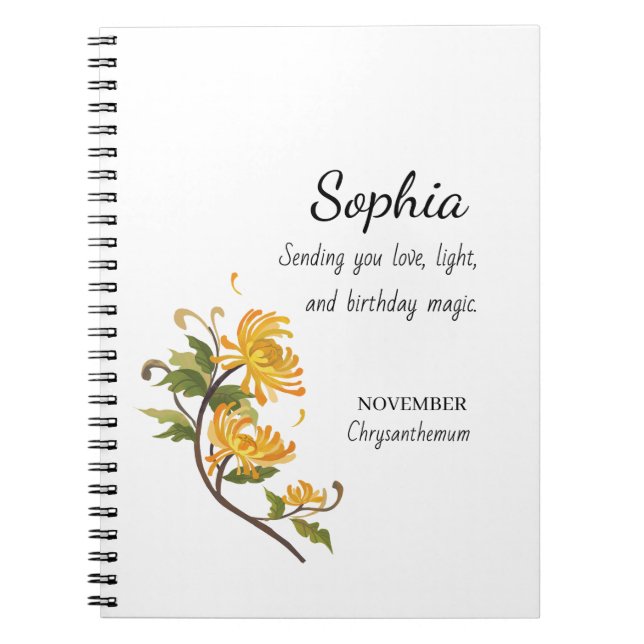 Cuaderno Crisantemo de noviembre Cumpleaños Personalizado (Frente)