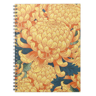Cuaderno Crisantemo japonés: patrón floral amarillo.