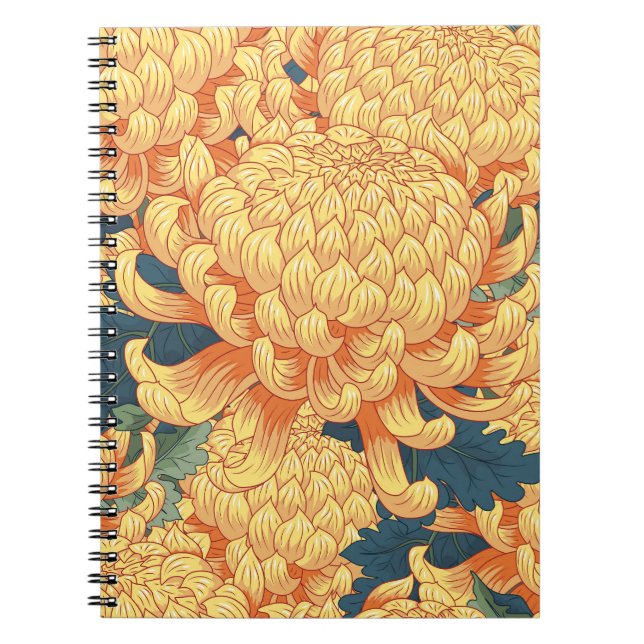Cuaderno Crisantemo japonés: patrón floral amarillo. (Frente)