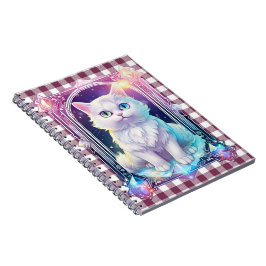 Cuaderno Cristal Cat Purple Black Plaid Curte White Kitten