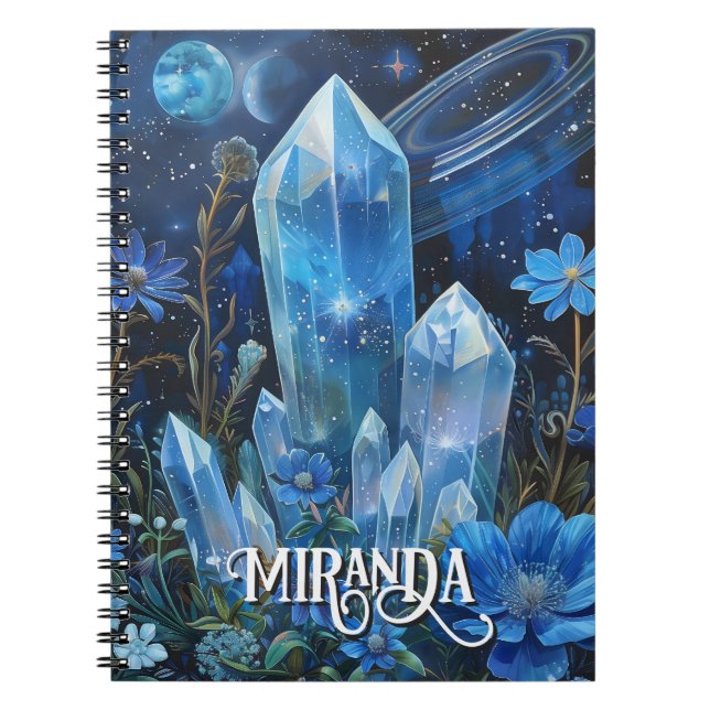Cuaderno Cristales de Cuarzo Azul Místico Sanador Floral (Frente)
