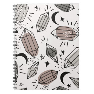 Cuaderno Cristales, luna, estrellas, dibujados a mano que s