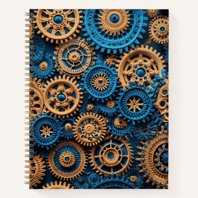 Cuaderno Crochet Steampunk Gear Pattern Azul marrón (Anverso)
