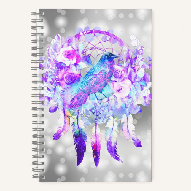 Cuaderno Crow Dreamcatcher Blue Purple Floral (Anverso)