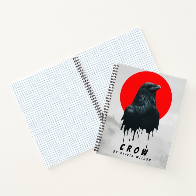Cuaderno Crow in Red Sun – Dark Aesthetic Art Print (Interior)