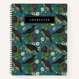 Cuaderno Crows de gótico y Rosas negros Patrón Verde azulad
